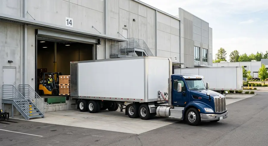 Semi truck at a warehouse loading dock
